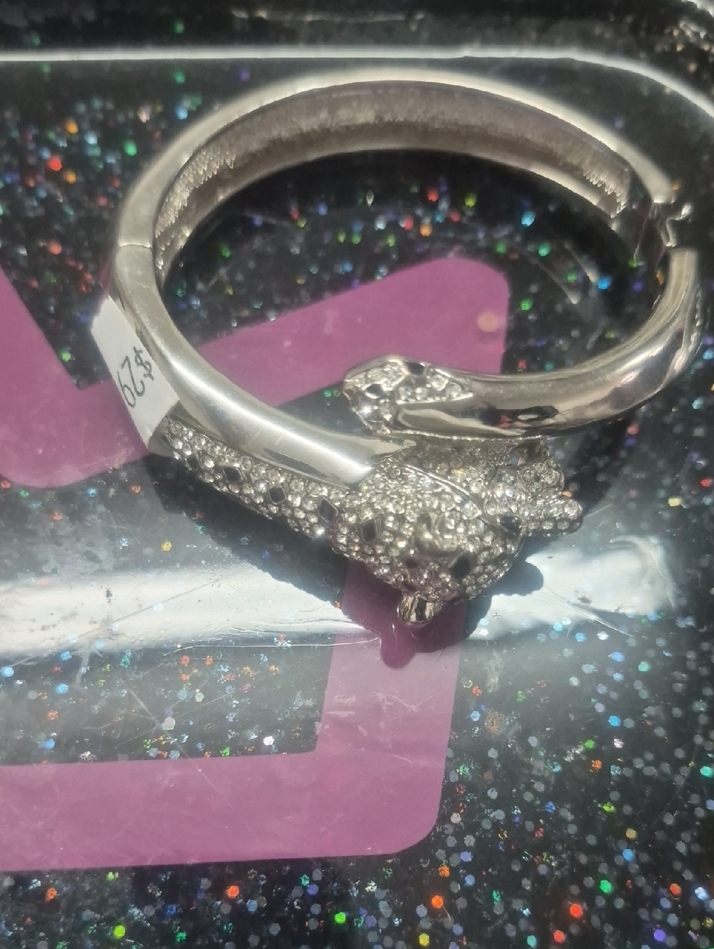 Silver Pavé Crystal Panther Bangle Bracelet - Silver